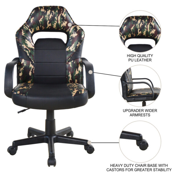 Gamestoel Thomas junior - bureaustoel - hoogte verstelbaar - camouflage - Afbeelding 3
