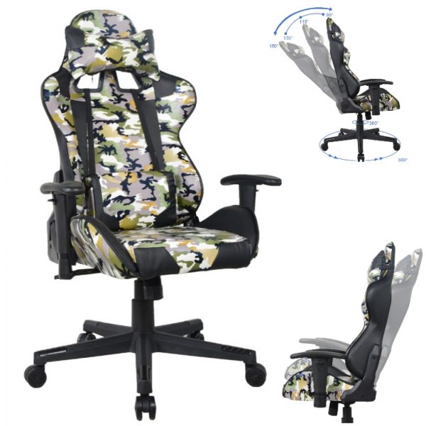 Bureaustoel gamestoel Thomas - racing gaming stijl stoel - ergonomisch - camouflage design