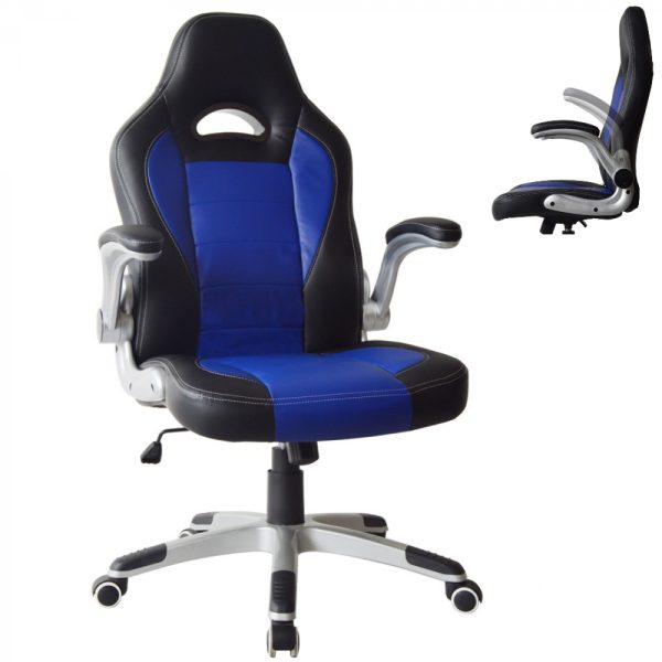 Gamestoel Thomas - bureaustoel - inklapbare armleuning ergonomisch - blauw zwart