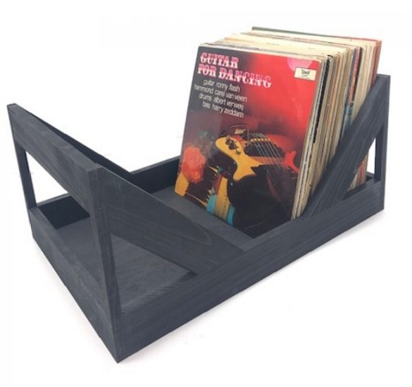 LP vinyl platen houten opberg krat decoratieve kist voor 100 stuks zwart