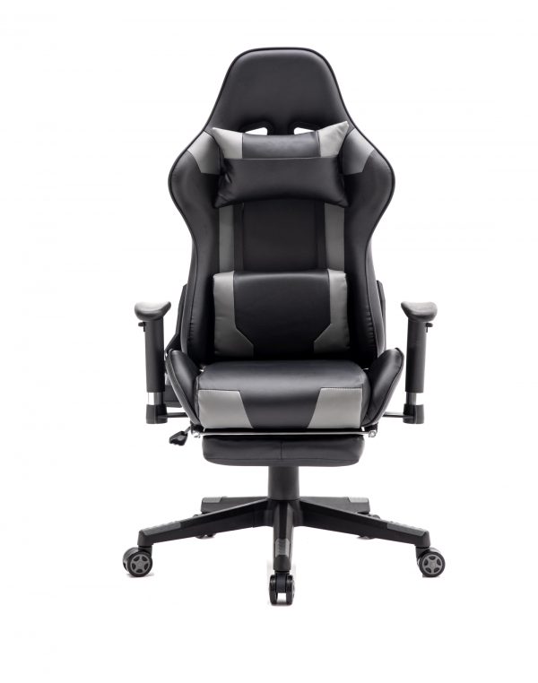 Gamestoel met voetsteun Thomas -  bureaustoel - ergonomisch verstelbaar - zwart grijs