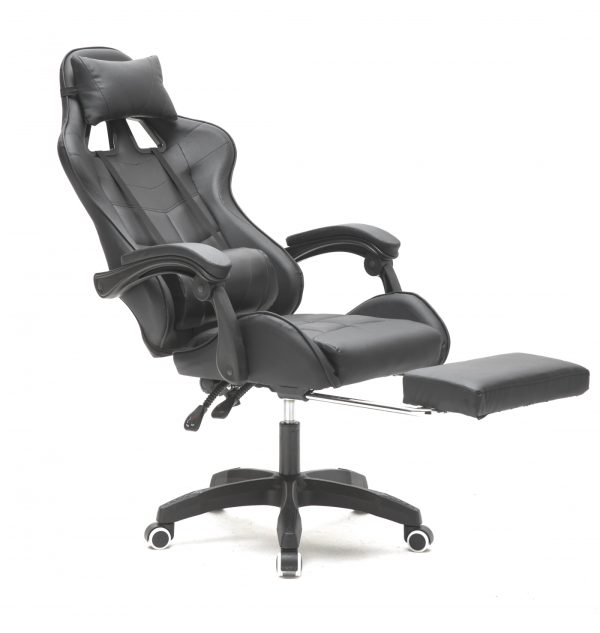 Gamestoel met voetsteun Cyclone tieners - bureaustoel - racing gaming stoel - zwart