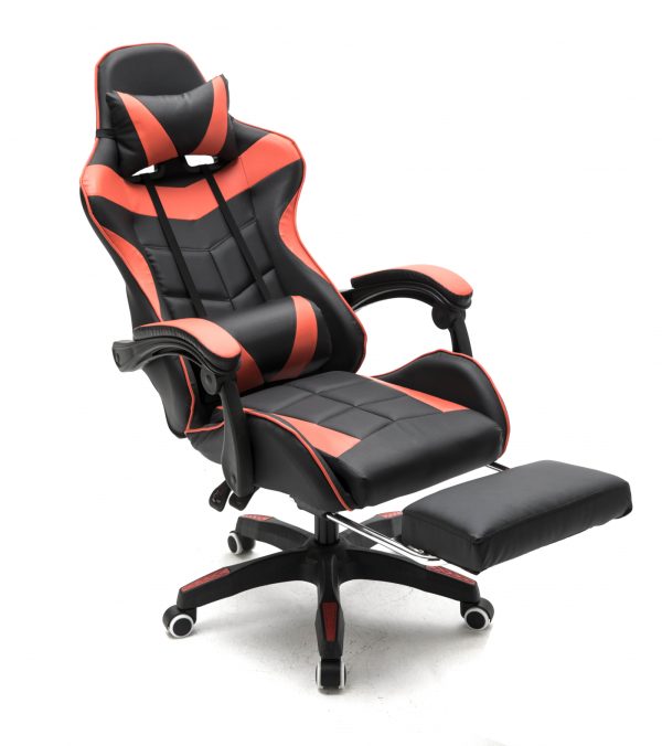 Gamestoel met voetsteun Cyclone tieners - bureaustoel - racing gaming stoel - rood zwart