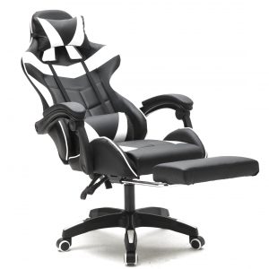 Gamestoel met voetsteun Cyclone tieners - bureaustoel - racing gaming stoel - wit zwart