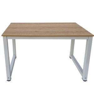 Bureau computer tafel - keukentafel - metaal hout - 120 cm x 60 cm - wit met bruin tafelblad