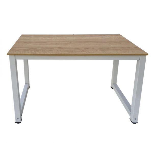 Bureau computer tafel - keukentafel - metaal hout - 120 cm x 60 cm - wit met bruin tafelblad
