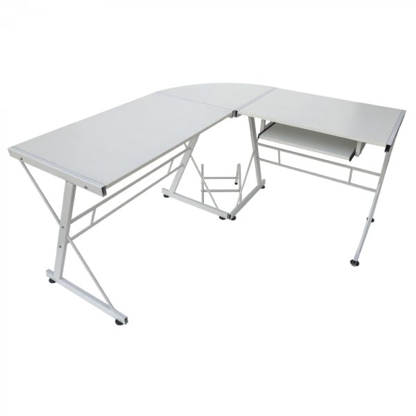 Hoekbureau computertafel - L vormige hoek tafel - toetsenbord en desktop houder - wit