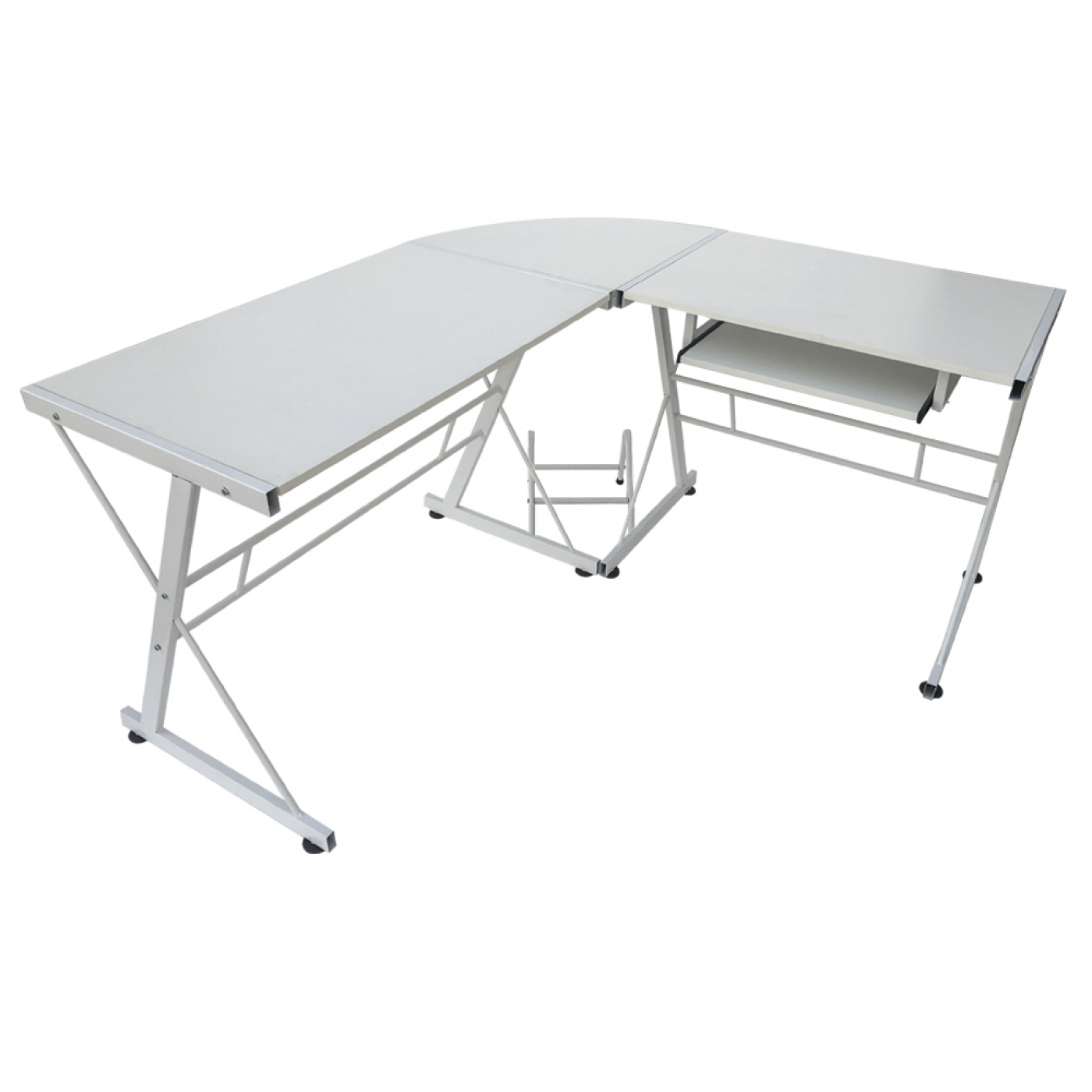 Scheermes rechter shuttle Hoekbureau computertafel - L vormige hoek tafel - toetsenbord en desktop  houder - wit - Meubel Plein