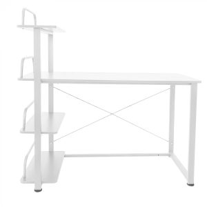 Bureau computertafel - 3 opbergplanken - metaal hout - 120 cm breed - wit
