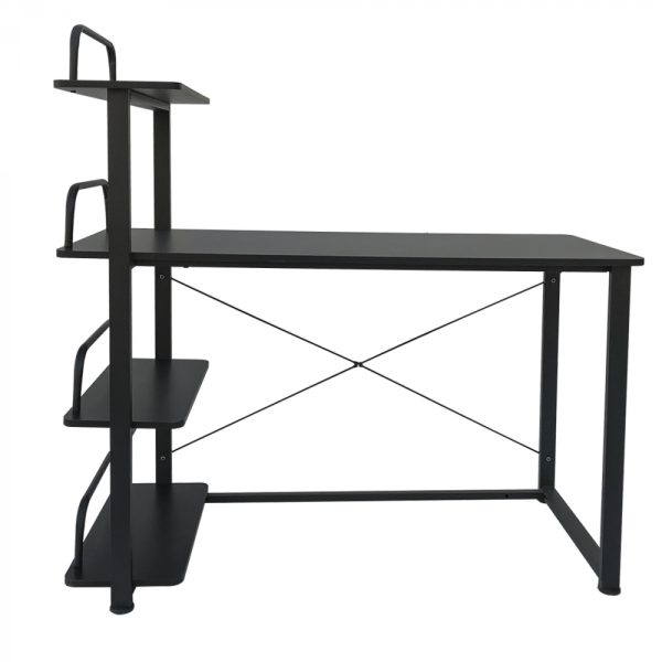 Bureau computertafel - 3 opbergplanken - metaal hout - zwart - 120 cm breed