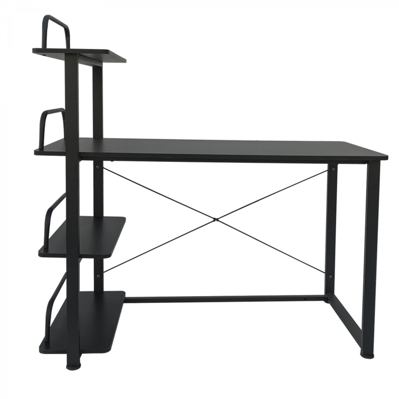 boete Verfijnen Zichzelf Bureau computertafel - 3 opbergplanken - metaal hout - zwart - 120 cm breed  - Meubel Plein