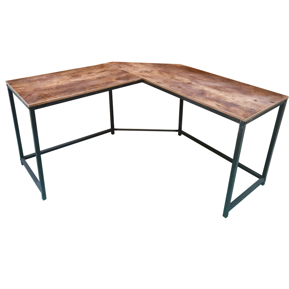 Hoekbureau Stoer - L-vormige computertafel - vintage - metaal met bruin hout - Meubel Plein
