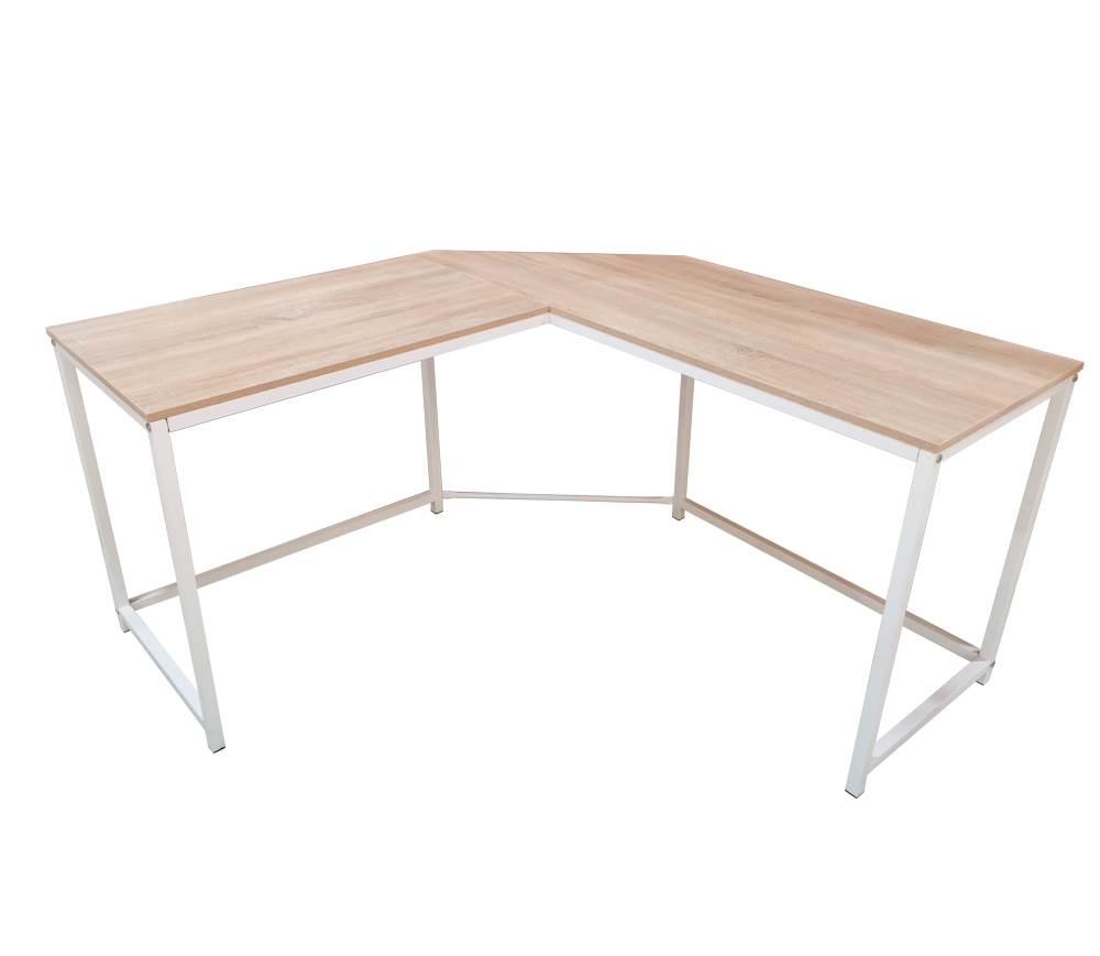 excelleren heuvel soort Hoekbureau Stoer - L-vormige computertafel - industrieel vintage - wit  metaal met bruin hout - Meubel Plein
