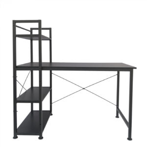 Bureau computertafel Stoer - 3 opbergplanken - industrieel modern - metaal hout - zwart