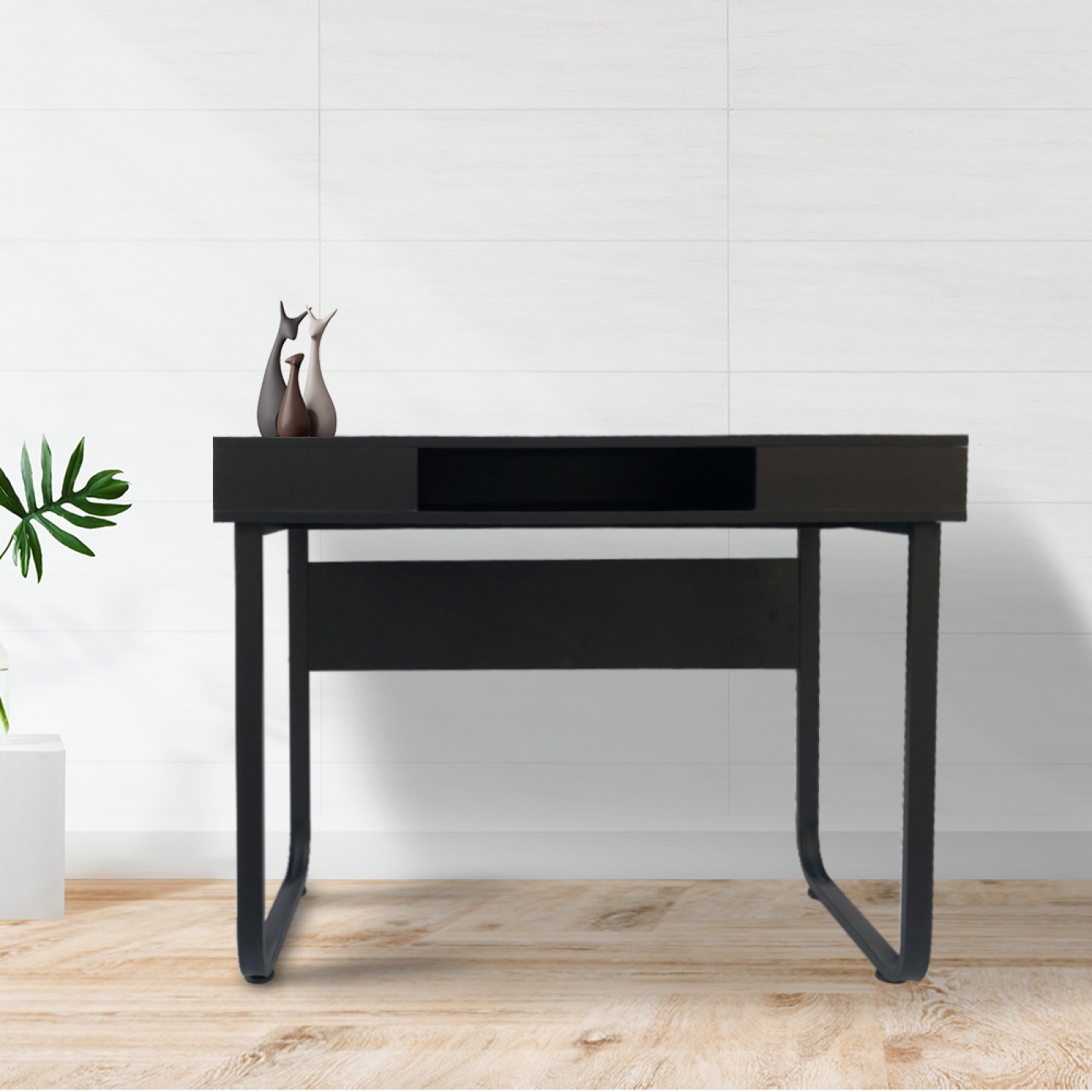 Bureau tafel Stoer - sidetable - modern - zwart metaal zwart hout - 110 cm breed - Meubel Plein