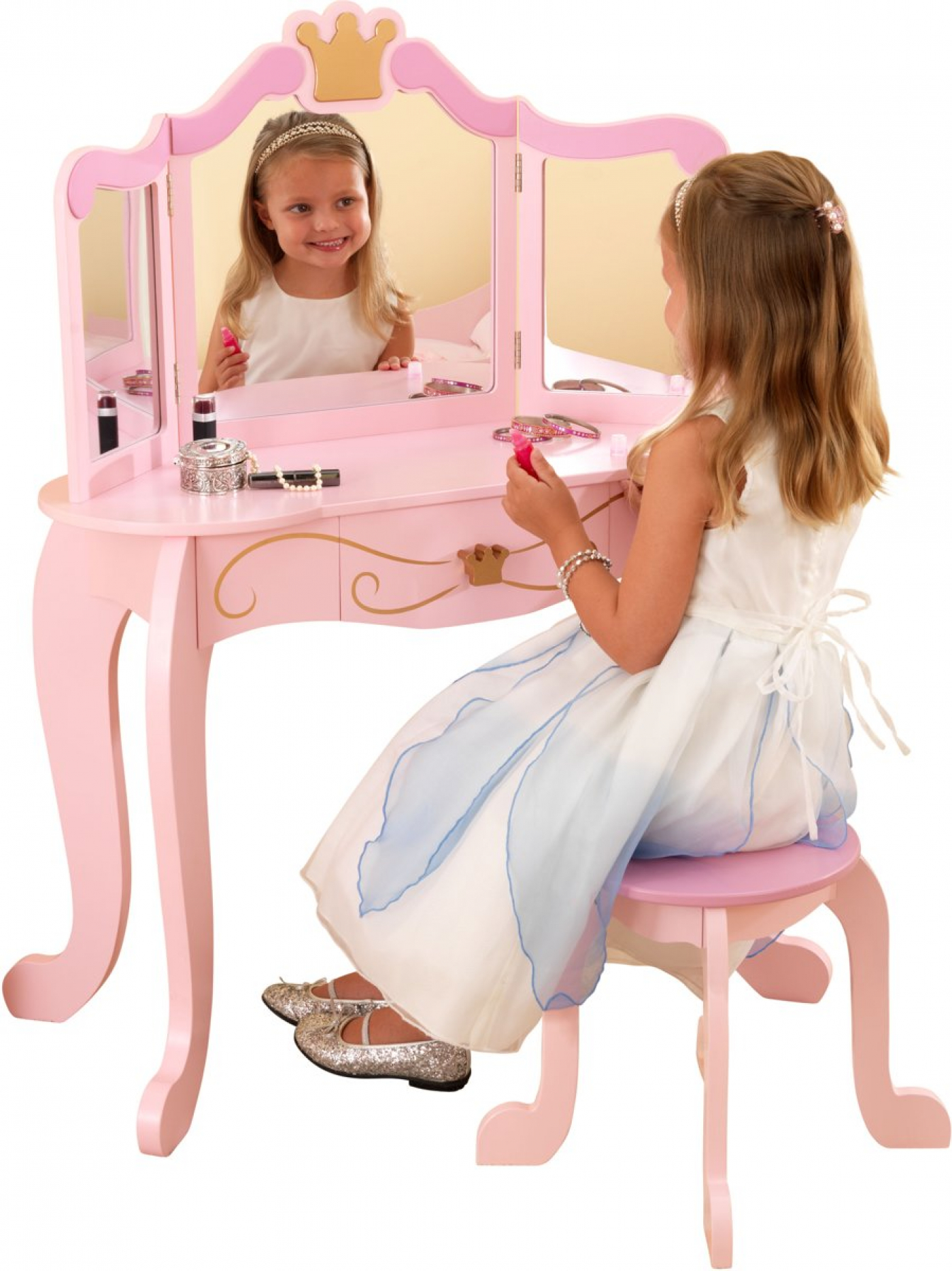 Kaptafel tafel Prinses meisje opmaaktafel met spiegel en krukje - - Meubel Plein
