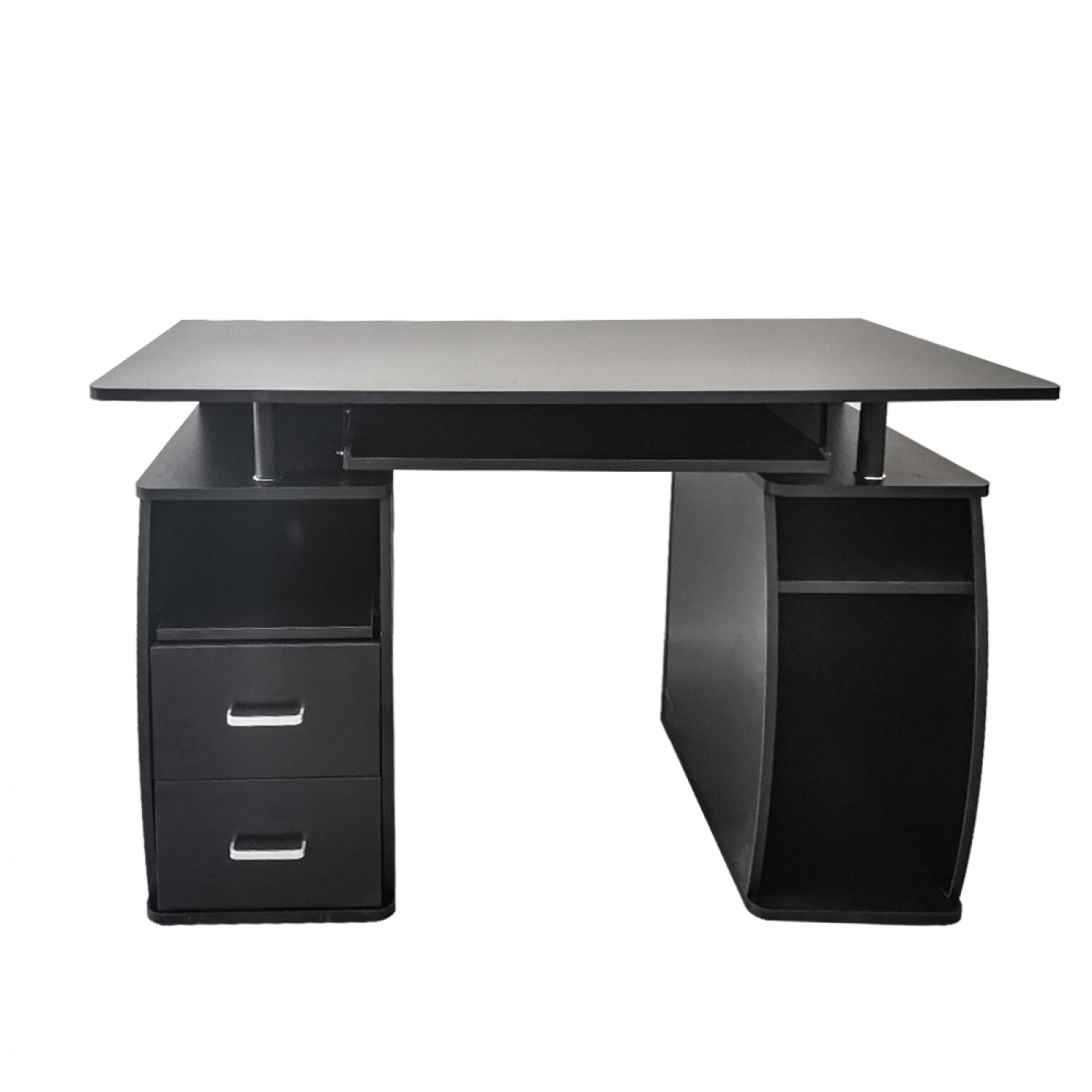 Bureau computertafel - veel opbergruimte in lades en vakken - 120 cm breed - zwart - Plein