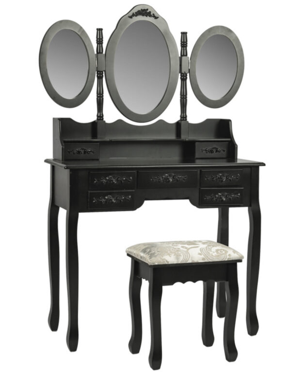 Kaptafel make up visagie toilet tafel met spiegel en krukje zwart