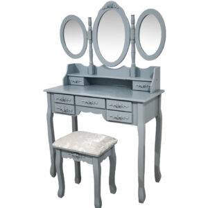 Kaptafel - opmaaktafel make up visagie -  toilettafel - spiegel en krukje - grijs
