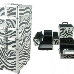 Visagie make up koffer cosmetica kappers trolley beauty case 4 in 1 Zebra