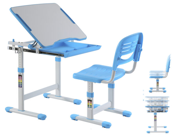 Kinderbureau met bureaustoel ergonomisch in hoogte verstelbaar - tekentafel - schooltafel
