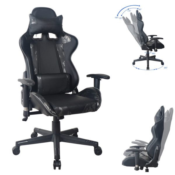 Bureaustoel gamestoel Thomas - racing gaming - ergonomisch - zwart met camouflage