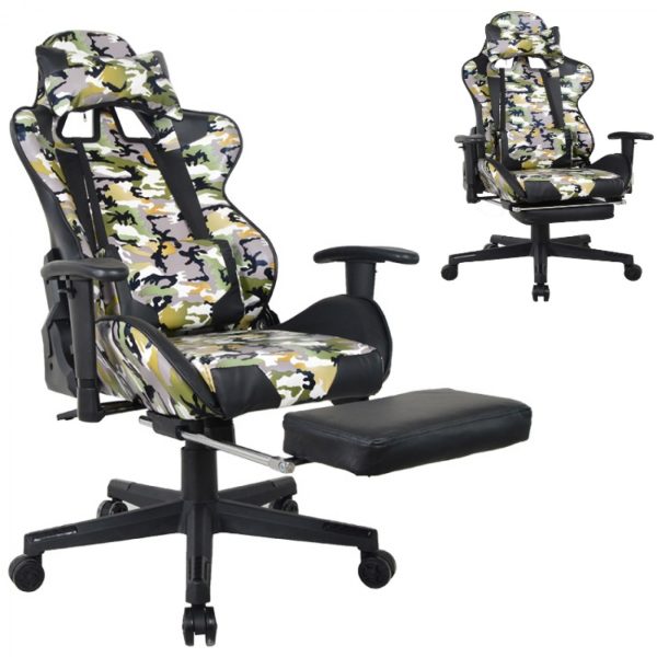 Gamestoel bureaustoel Thomas - racing gaming camouflage design - voetsteun - verstelbaar