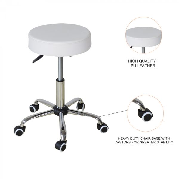 VDD Kapperskruk - Werkkruk - Tabouret - Verstelbaar - Wit - Ergonomisch Design - Afbeelding 3