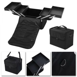 Beauty case make up visagie nagel koffer uitklapbaar zwart