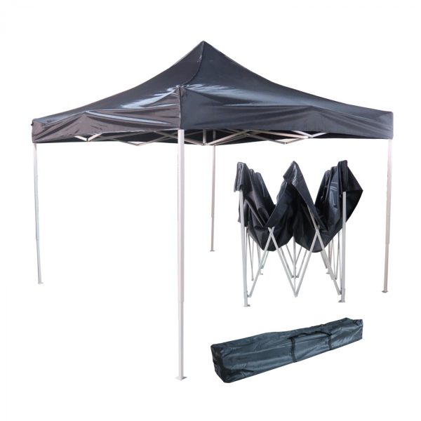 Partytent easy up 3 x 3 - harmonica  frame - 420D Oxford zwart tentdoek met PVC coating