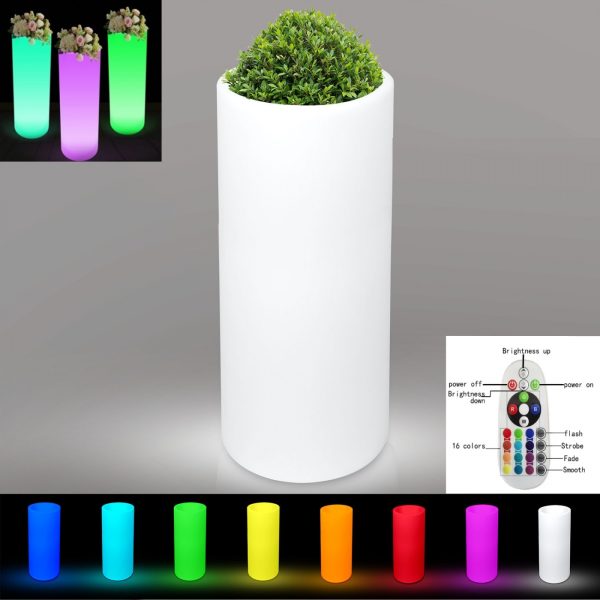Plantenbak bloempot rond LED verlichting 16 kleuren RGB wit 74 cm hoog oplaadbaar afstandsbediening