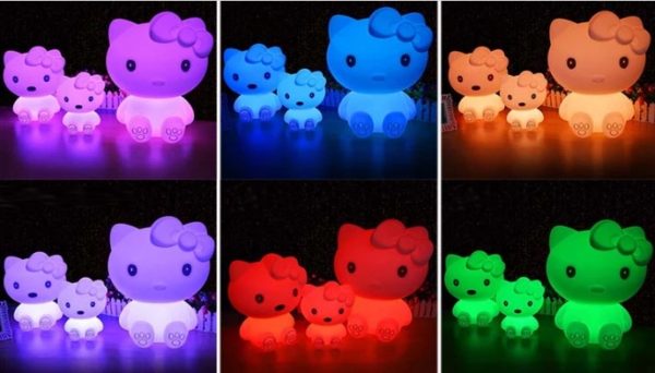 Nachtlamp tafellamp kitty poes - oplaadbaar met afstandbediening - 16 kleuren - 30 cm hoog - Afbeelding 2