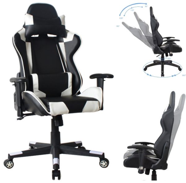 Bureaustoel racing gaming chair style uitvoering high design Thomas wit zwart