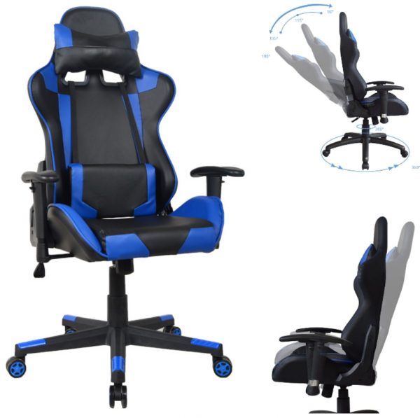 Bureaustoel racing gaming chair style uitvoering high design Thomas zwart blauw