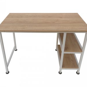 Bureau computer tafel - met opbergplanken - wit metaal bruin hout - 110 cm breed