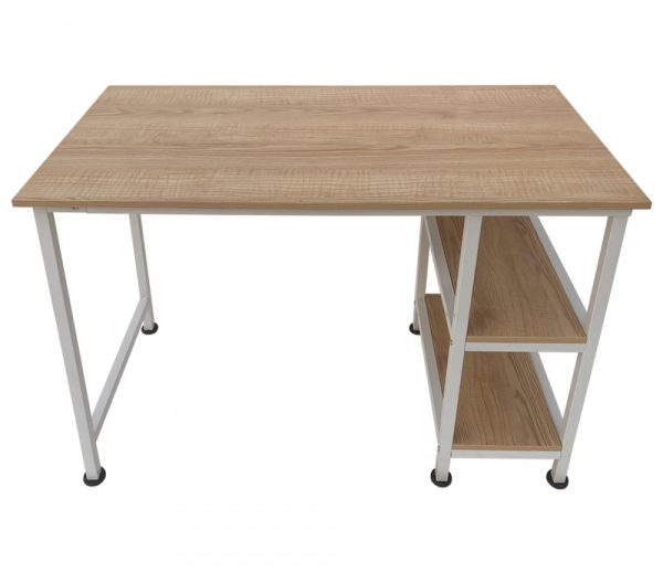 Bureau computer tafel - met opbergplanken - wit metaal bruin hout - 110 cm breed