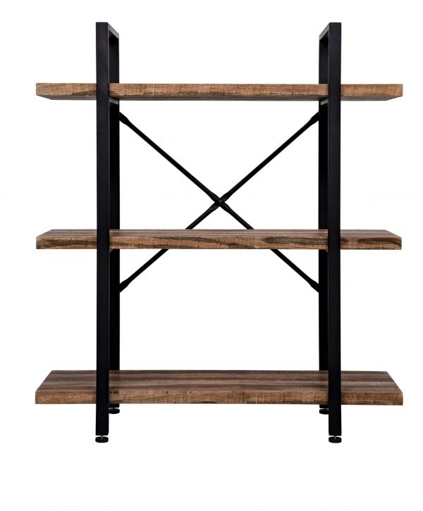 Wandkast Stoer metaal hout industrieel design open boekenkast 101 cm hoog zwart