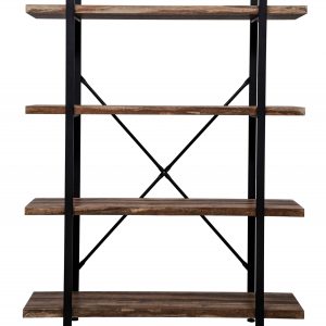 Wandkast Stoer -  metaal hout industrieel design open boekenkast 140 cm hoog zwart