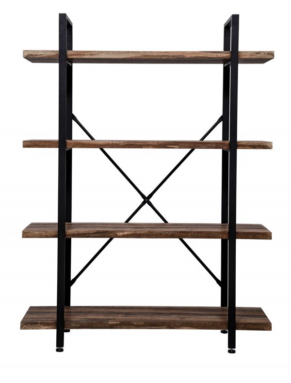 Wandkast Stoer -  metaal hout industrieel design open boekenkast 140 cm hoog zwart