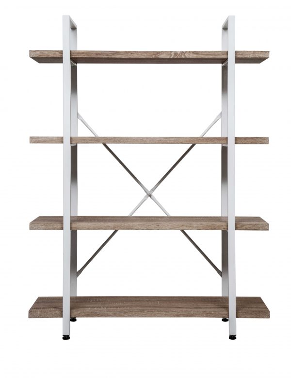 Wandkast Stoer metaal hout industrieel design open boekenkast 140 cm hoog wit