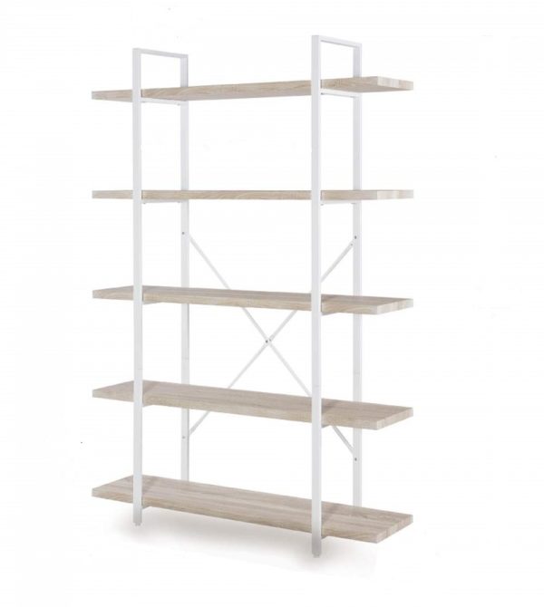 Wandkast boekenkast Stoer industrieel design metaal hout 178 cm hoog wit