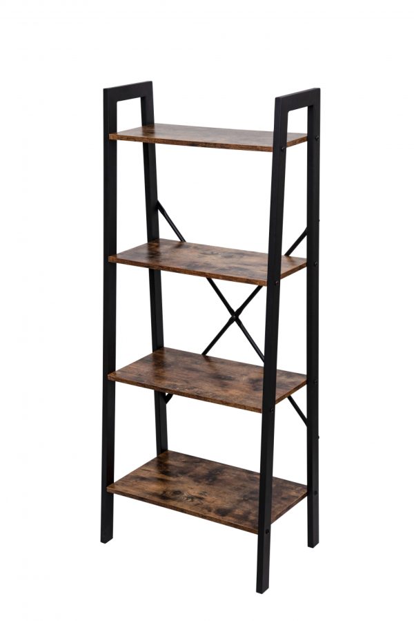 Wandkast Stoer metaal hout industrieel design open boekenkast 137 cm hoog zwart