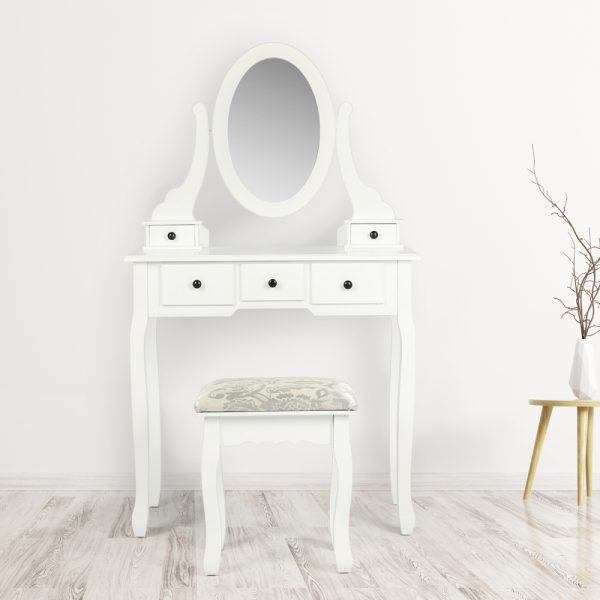 Kaptafel - make up visagie opmaaktafel - toilettafel - spiegel en krukje - wit - Afbeelding 2