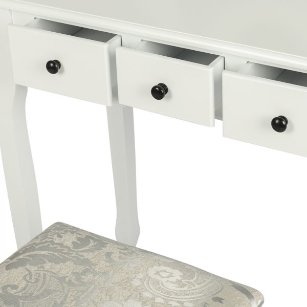 Kaptafel - make up visagie opmaaktafel - toilettafel - spiegel en krukje - wit - Afbeelding 3