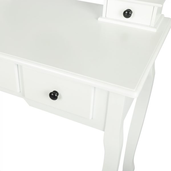 Kaptafel - make up visagie opmaaktafel - toilettafel - spiegel en krukje - wit - Afbeelding 4