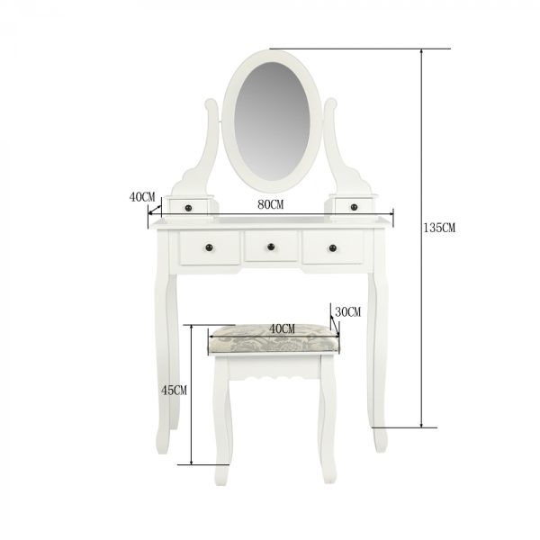 Kaptafel - make up visagie opmaaktafel - toilettafel - spiegel en krukje - wit - Afbeelding 6