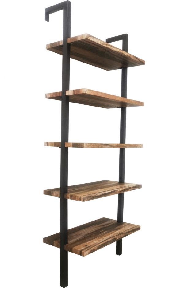 Wandrek ladder boekenkast Stoer - industrieel metaal hout - 184 cm hoog - zwart