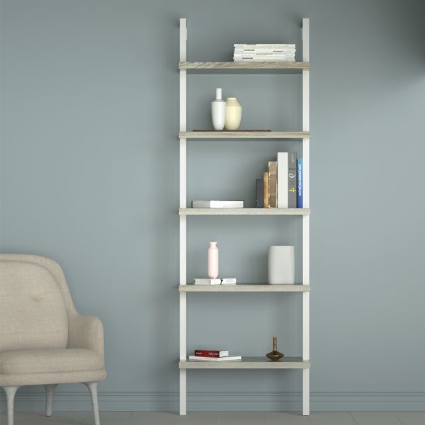 Wandrek ladder boekenkast Stoer - industrieel metaal hout - 184 cm hoog - wit - Afbeelding 2
