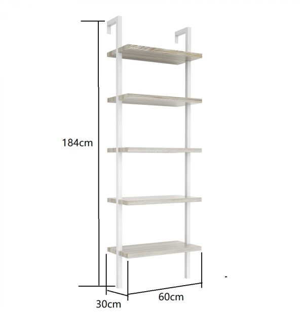 Wandrek ladder boekenkast Stoer - industrieel metaal hout - 184 cm hoog - wit - Afbeelding 5