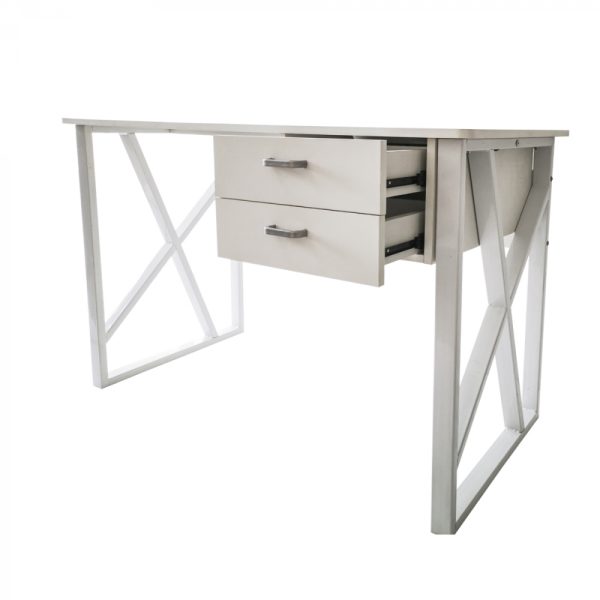 Bureau computer tafel Stoer - laptop buro - industrieel modern - metaal  hout - wit - Afbeelding 3